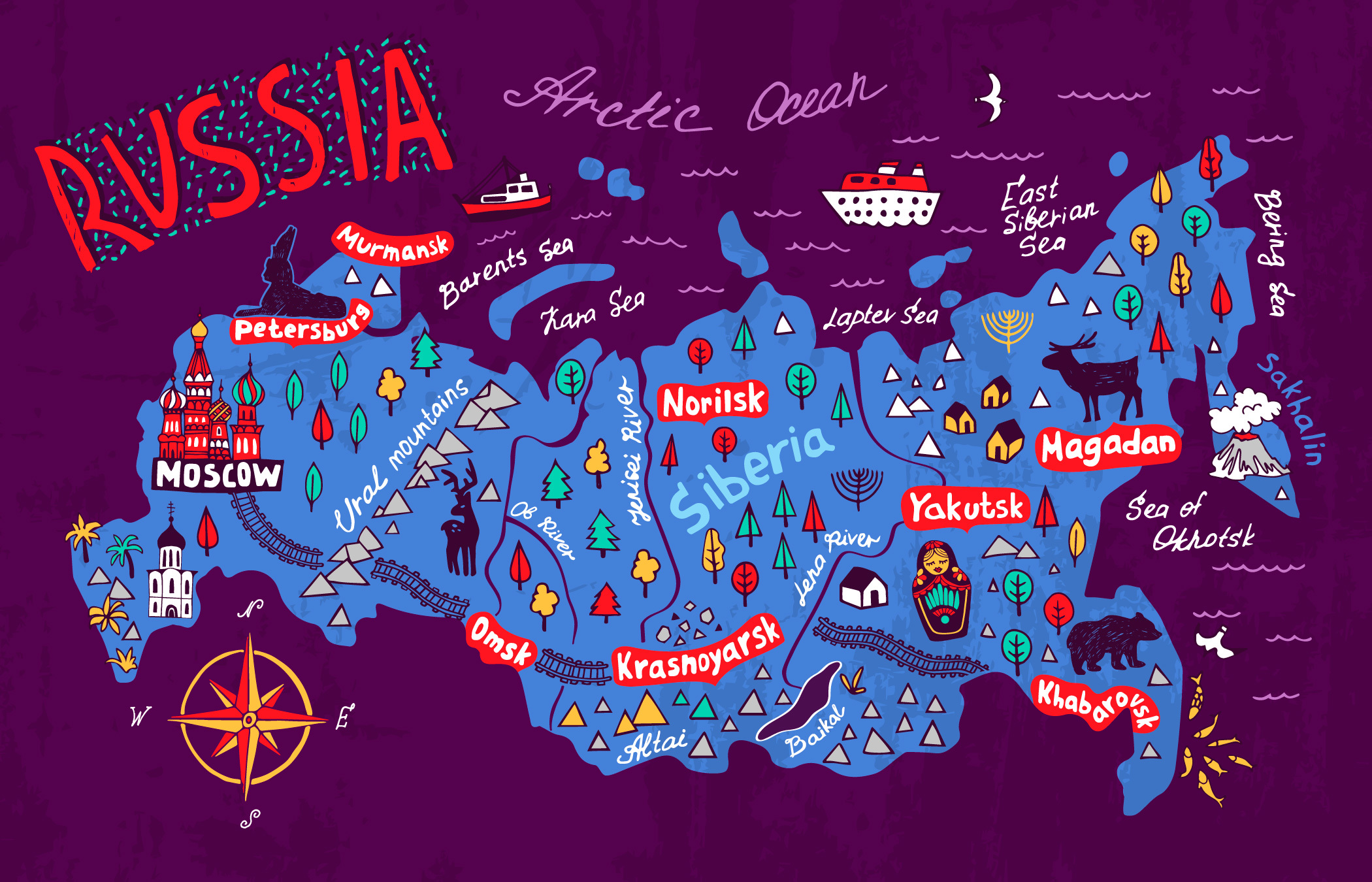 5 городов своей страны. Карта России. Необычные карты. Прикольная карта России.