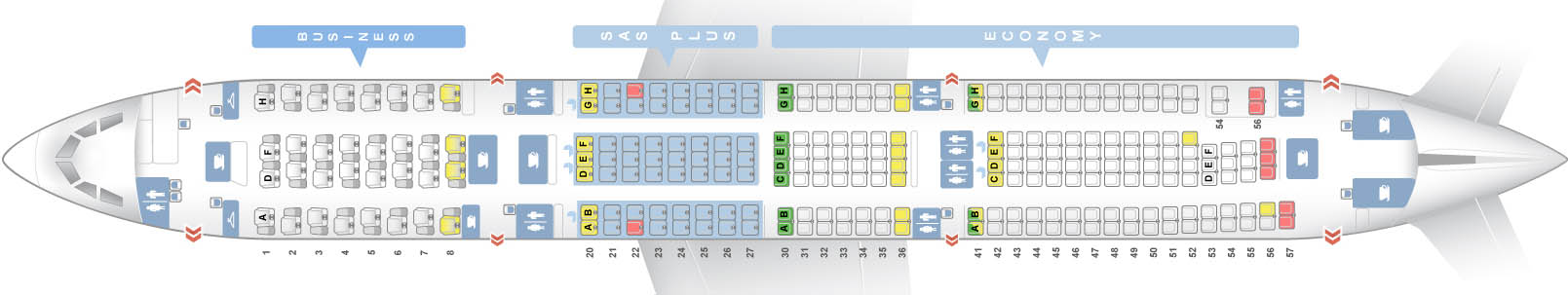 ✈ Самолет \ufeffAirbus A330-300: нумерация мест в салоне, схема посадочных мест,лучшие места