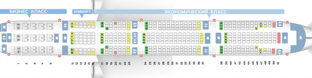 ✈ Самолет Боинг 777-300 ER: нумерация мест в салоне, схема посадочных мест,лучшие места