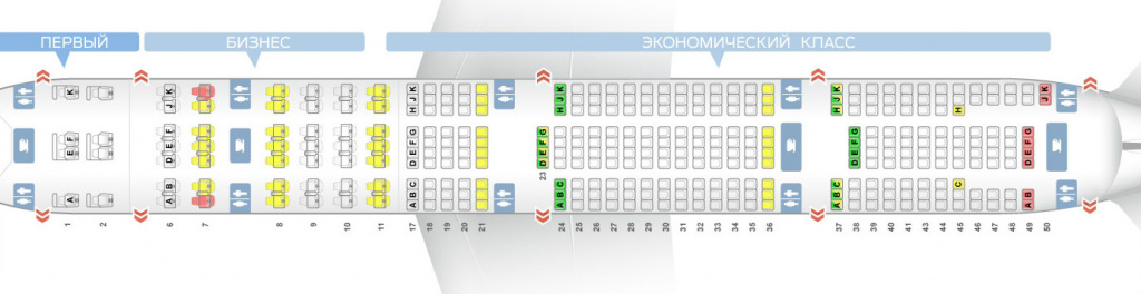 ✈ Самолет Боинг 777-300 ER: нумерация мест в салоне, схема посадочных мест,лучшие места